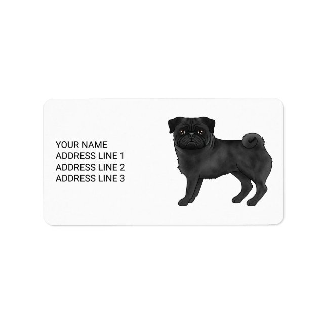 Black Pug Cute Cartoon Dog Design With Custom Text Label (Front)