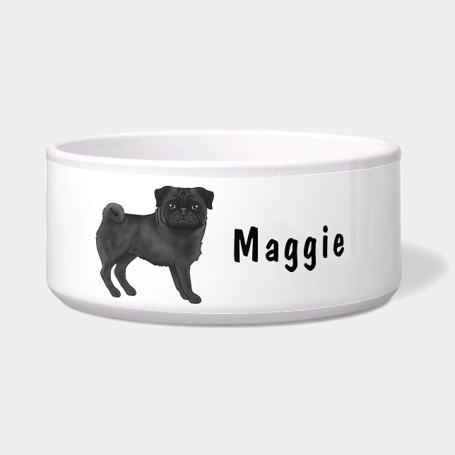 Black Pug Cute Cartoon Dog With Custom Name (Front)