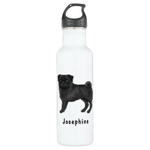 Black Pug Cute Cartoon Dog With Custom Name 710 Ml Water Bottle