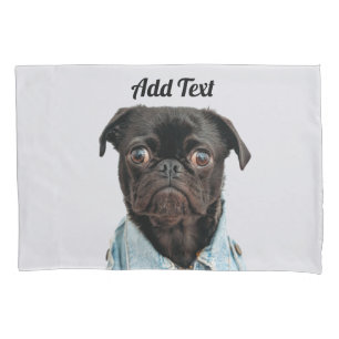 Black Pug Dog Add Text Pillowcase