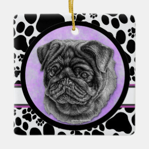 Black Pug Dog Art by Glenda Harlan Ceramic Ornament