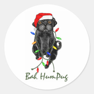 Black Pug Dog Bah Humpug Funny Christmas Classic Round Sticker