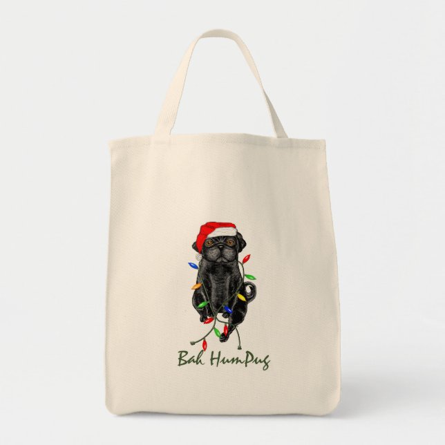 Black Pug Dog Bah Humpug Funny Christmas Tote Bag (Front)
