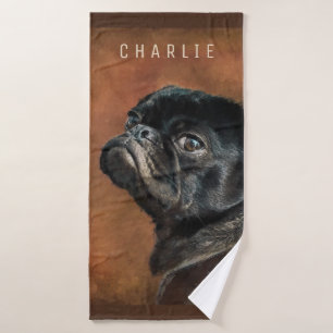 Black Pug Dog Bath Towel