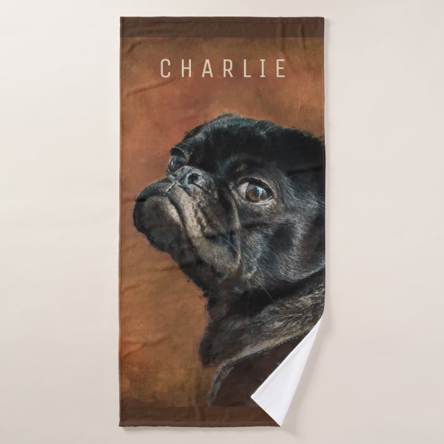 Black Pug Dog Bath Towel (Bath Towel)