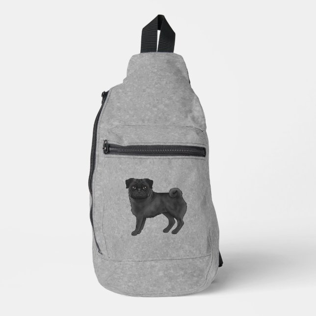 Black Pug Dog Canine Cartoon Dog Illustration Grey Sling Bag (Front)
