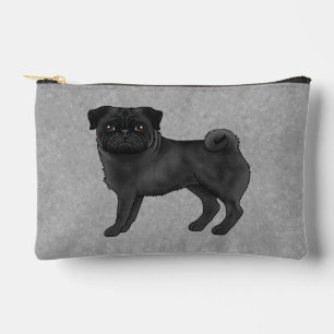 Black Pug Dog Canine Cartoon Illustration Grey Accessory Pouch