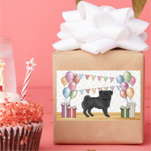 Black Pug Dog Colourful Pastel Birthday Balloons Rectangular Sticker