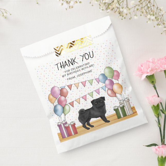 Black Pug Dog Colourful Pastel Birthday Thank You Favour Bag (Sealed)