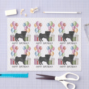 Black Pug Dog Colourful Pastel Happy Birthday Tissue Paper