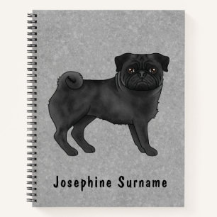 Black Pug Dog Cute Cartoon Dog Illustration Grey Notebook