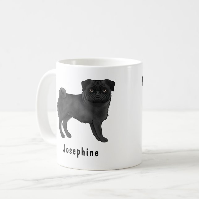 Black Pug Dog Cute Cartoon Dog Mops With Name Coffee Mug (Front Left)
