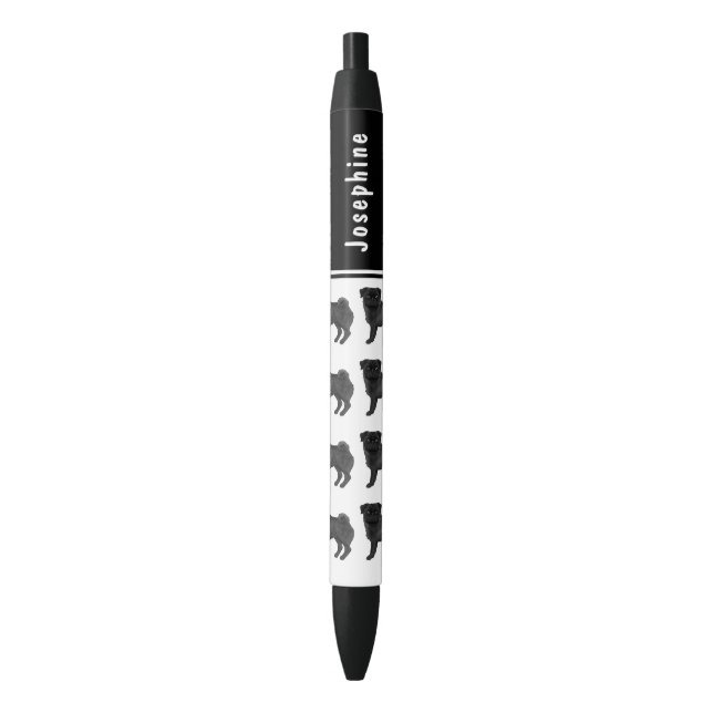 Black Pug Dog Cute Mops Dog Breed Design With Name Ink Pen (Front Vertical)