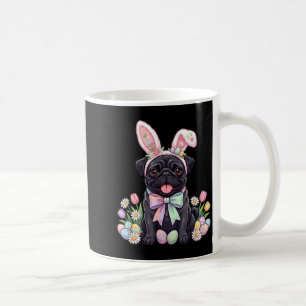 Black pug dog easter bunny eggs cute spring floral coffee mug