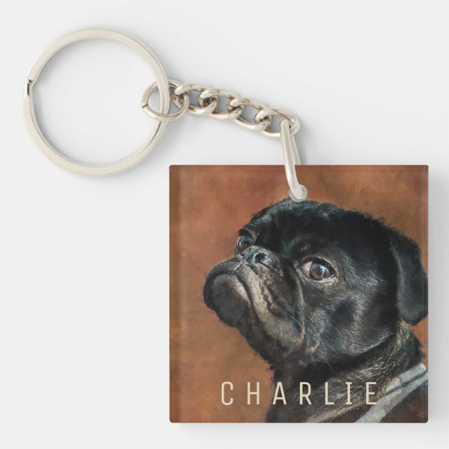 Black Pug Dog Key Ring (Front)
