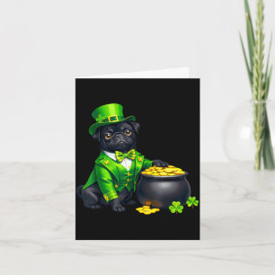 Black pug dog leprechaun shamrocks st patrick's card