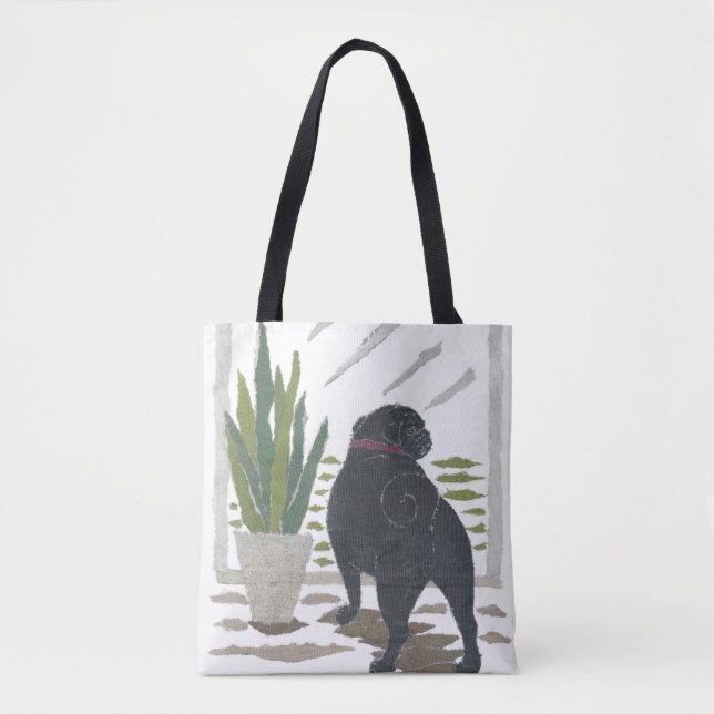 Black Pug, Dog, Modern Tote Bag (Front)