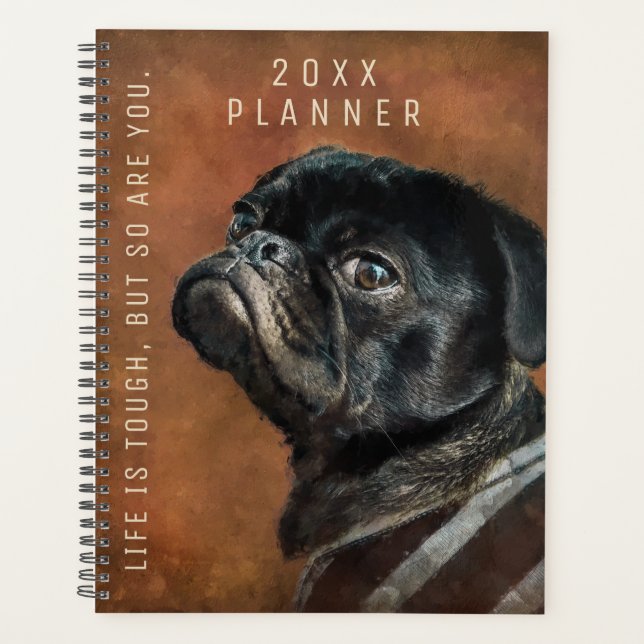 Black Pug Dog Motivational Planner (Front)