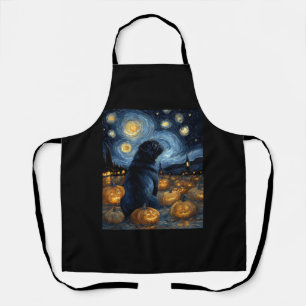 Black Pug dog of van gogh starry night halloween F Apron