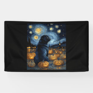 Black Pug dog of van gogh starry night halloween F Banner