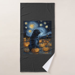 Black Pug dog of van gogh starry night halloween F Bath Towel