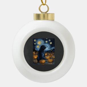 Black Pug dog of van gogh starry night halloween F Ceramic Ball Christmas Ornament