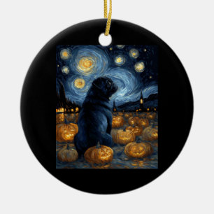 Black Pug dog of van gogh starry night halloween F Ceramic Ornament