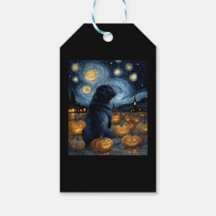 Black Pug dog of van gogh starry night halloween F Gift Tags