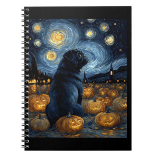 Black Pug dog of van gogh starry night halloween F Notebook