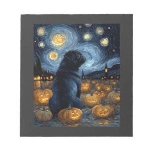 Black Pug dog of van gogh starry night halloween F Notepad