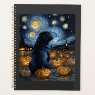 Black Pug dog of van gogh starry night halloween F Planner