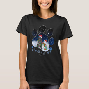 Black Pug Dog Paw Christmas Snowman Xmas Lights T-Shirt