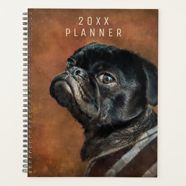 Black Pug Dog Personalised Planner (Front)