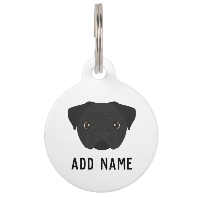 Black Pug Dog Pet Tag (Front)