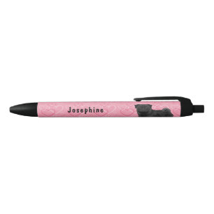 Black Pug Dog Pink Love Hearts Pattern With Name Black Ink Pen