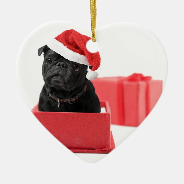 Black pug dog present or gift ceramic ornament (Front)