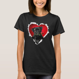 BLACK Pug Dog Rose Heart Valentines Day Couple Men T-Shirt