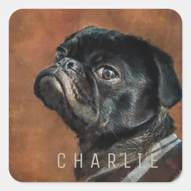 Black Pug Dog Square Sticker (Front)