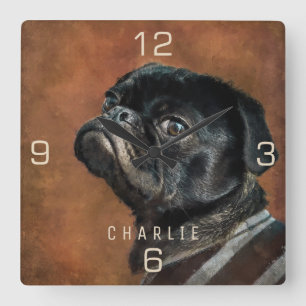 Black Pug Dog Square Wall Clock