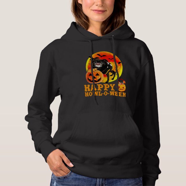 Black Pug Dog Sticking Tongue Out With A Jack O La Hoodie (Front)