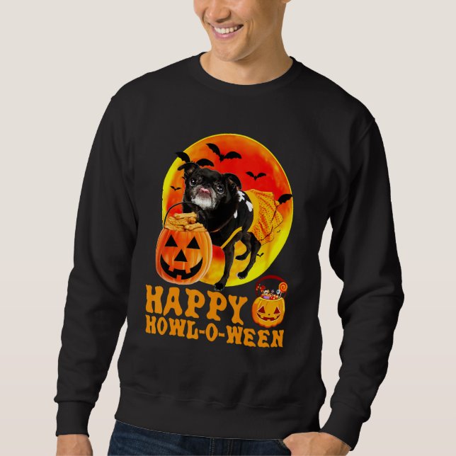 Black Pug Dog Sticking Tongue Out With A Jack O La Sweatshirt (Front)