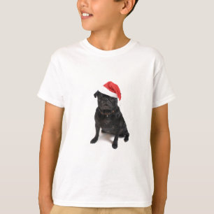 Black pug dog with red santa hat T-Shirt