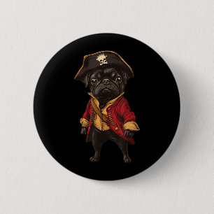 Black Pug Dressed As A Pirate Funny Dog Pug 6 Cm Round Badge