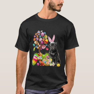 BLACK Pug Easter Egg Tree Dogs Bunny Easters Day T-Shirt