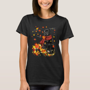 Black Pug Fall Red Scarf Autumn Leaf For Dog T-Shirt