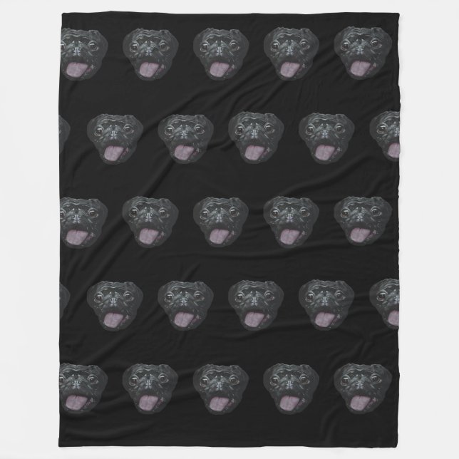 Black Pug  Fleece Blanket (Front)