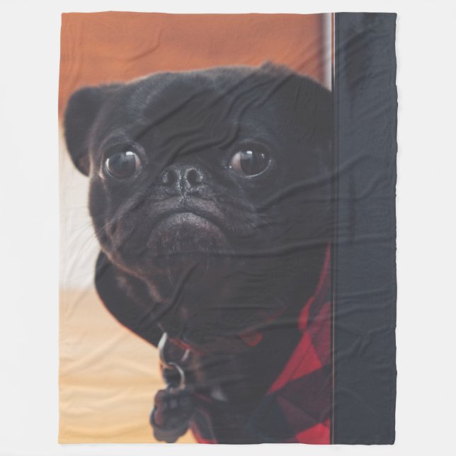 BLACK PUG FLEECE BLANKET (Front)