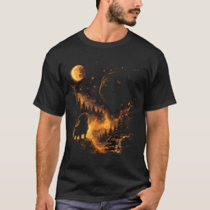 Black Pug Howling at Moon Retro Dog Lover Funny Pe T-Shirt