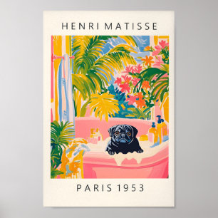 Black Pug In Bathtub, Funny Bathroom Poster For Do