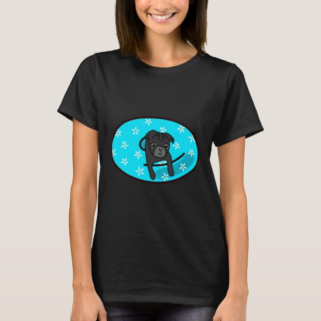 Black Pug in Blue Inner Tube Classic T-Shirt 818 (Front)